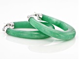 Green Jadeite Rhodium Over Sterling Silver Hoop Earrings