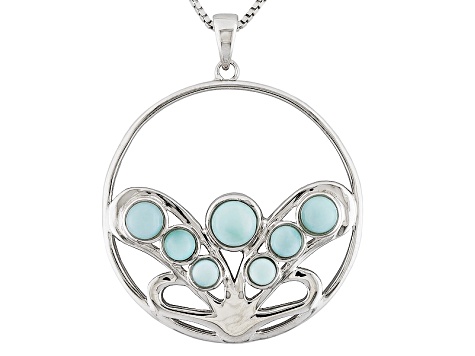 Blue Larimar Sterling Silver Circle Pendant With Chain