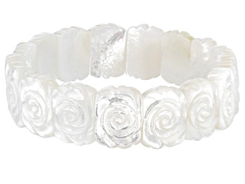 Picture of White Mother-Of-Pearl Hand Carved Rose Stretch Bracelet