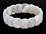 White Mother-Of-Pearl Hand Carved Rose Stretch Bracelet