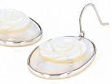 White Mother-Of-Pearl Hand Carved Rose Rhodium Over Sterling Silver Earrings