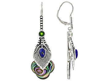 Picture of Multicolor Abalone Shell Rhodium Over Sterling Silver Feather Earrings .49ctw