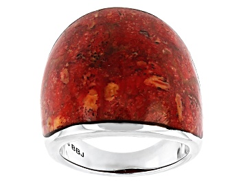 Picture of Red Sponge Coral Rhodium Over Sterling Silver Ring