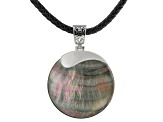Black Mother Of Pearl Rhodium Over Silver Enhancer With 20" Cord