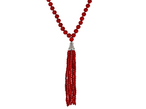 Red Coral Rhodium Over Silver Tassel 