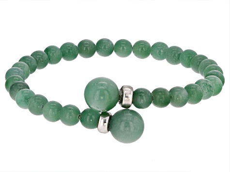 Green Jadeite Rhodium Over Silver Bracelet