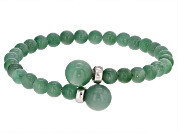 Picture of Green Jadeite Rhodium Over Silver Bracelet 6mm & 10mm