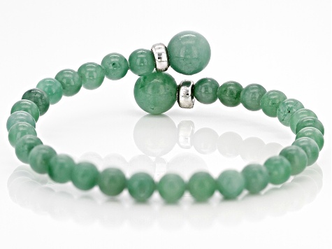 Green Jadeite Rhodium Over Silver Bracelet