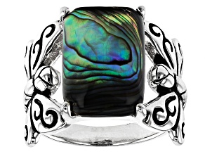Multi Color Abalone Shell Rhodium Over Sterling Silver Dragonfly Ring