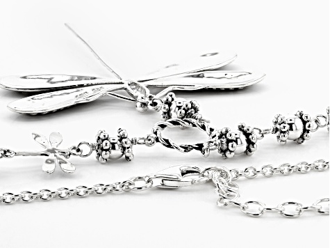 Dragonfly Rhodium Over Sterling Silver Necklace