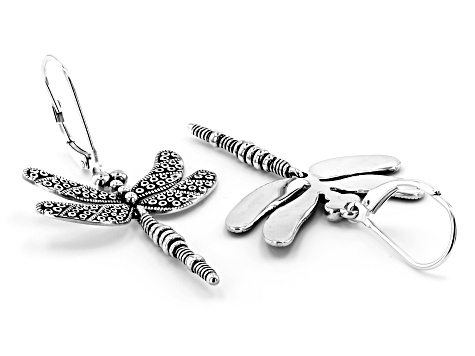 Dragonfly Rhodium Over Sterling Silver Dangle Earrings