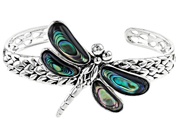 Picture of Multicolor Abalone Shell Rhodium Over Silver Dragonfly Bracelet