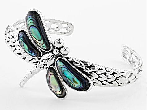 Multicolor Abalone Shell Rhodium Over Silver Dragonfly Bracelet