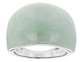 Green Jadeite Solitaire Rhodium Over Silver Dome Ring