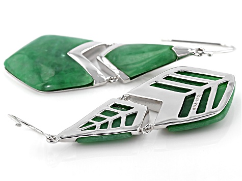 Jadeite Rhodium Over Sterling Silver Dangle Earrings 21x20mm & 17x13mm