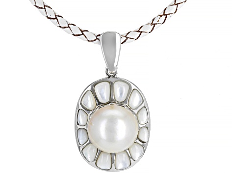 Mother of Pearl Rhodium over Silver Enhancer and Leather Cord - PCF277 ...