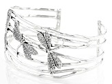 Pacific Style™ Dragonfly Rhodium Over Sterling Silver Cuff Bracelet