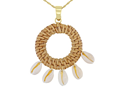 Pacific Style™ Woven Rattan With Shell 18K Gold over Silver Enhancer With Chain