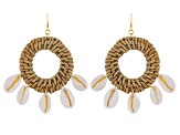 Rattan With 5 White Shells 18K Gold Over Silver Dangle Earrings