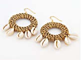 Rattan With 5 White Shells 18K Gold Over Silver Dangle Earrings