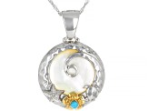 Pacific Style™ Mother of Pearl Floral Rhodium & 18K Yellow Gold Over Silver Floral Enhancer