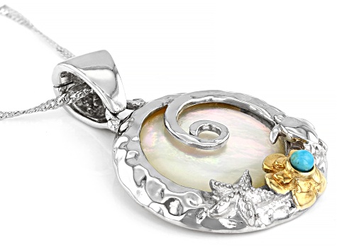 Pacific Style™ Mother of Pearl Floral Rhodium & 18K Yellow Gold Over Silver Floral Enhancer