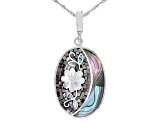White and Gray Mother-of-Pearl & Abalone Shell Sterling Silver Mosaic Enhancer with Chain