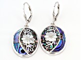 Gray and White Mother-of-Pearl with Abalone Shell Sterling Silver Mosaic Dangle Earrings