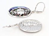 Gray and White Mother-of-Pearl with Abalone Shell Sterling Silver Mosaic Dangle Earrings