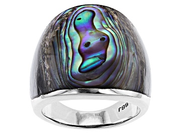 Picture of Multi Color Abalone Shell Solitaire Rhodium Over Silver Dome Ring