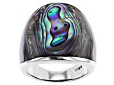 Multi Color Abalone Shell Solitaire Rhodium Over Silver Dome Ring