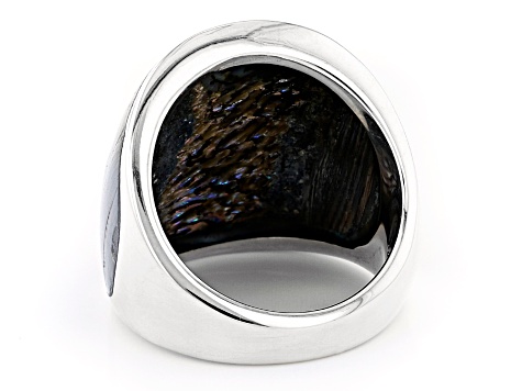 Multi Color Abalone Shell Solitaire Rhodium Over Silver Dome