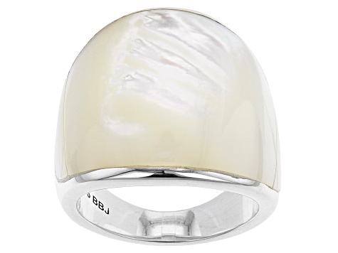 Mother-Of-Pearl  Rhodium Over Silver Ring