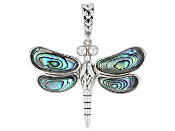 Picture of Abalone Shell Rhodium Over Silver Dragonfly Enhancer