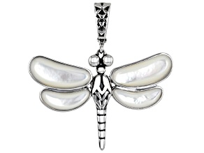 Fancy Mother-of-Pearl Rhodium Over Sterling Silver Dragonfly Enhancer