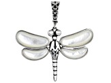 Fancy Mother-of-Pearl Rhodium Over Sterling Silver Dragonfly Enhancer
