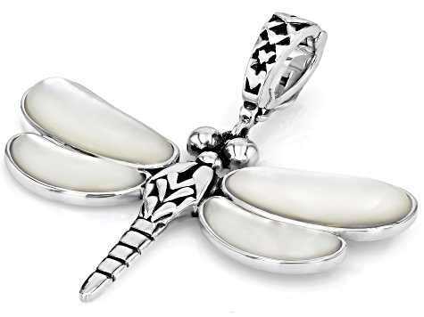 Fancy Mother-of-Pearl Rhodium Over Sterling Silver Dragonfly Enhancer