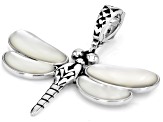 Fancy Mother-of-Pearl Rhodium Over Sterling Silver Dragonfly Enhancer