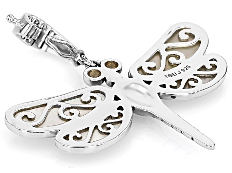 Fancy Mother-of-Pearl Rhodium Over Sterling Silver Dragonfly Enhancer