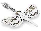 Fancy Mother-of-Pearl Rhodium Over Sterling Silver Dragonfly Enhancer