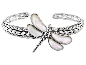 Mother-of-Pearl Rhodium Over Silver Dragonfly Bracelet