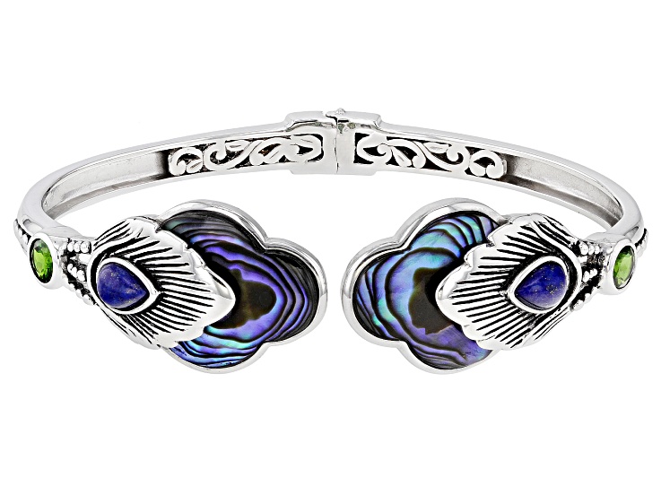 Sterling sold blue green fire opal feather cuff