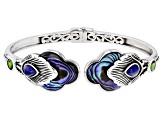 Multicolor Abalone Shell Sterling Silver Feather Cuff Bracelet