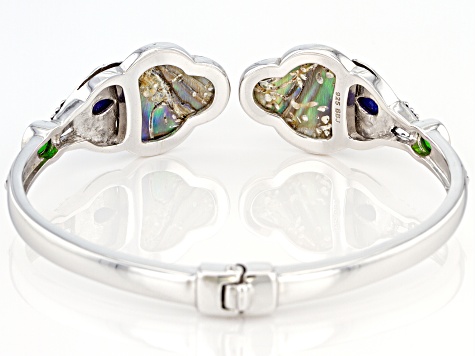 Multicolor Abalone Shell Sterling Silver Feather Cuff Bracelet