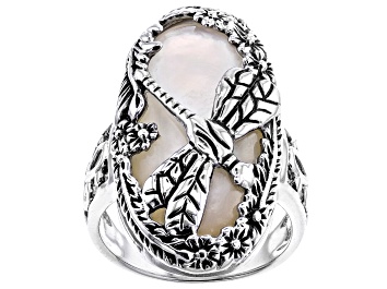 Picture of Mother-of-Pearl  Rhodium Over Silver Dragonfly Ring