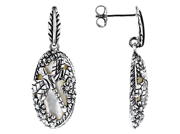 Picture of Mother-of-pearl Rhodium Over Silver Dragonfly Earrings