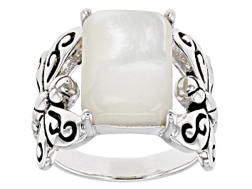Picture of White Mother-of-Pearl Rhodium Over Silver Dragonfly Ring