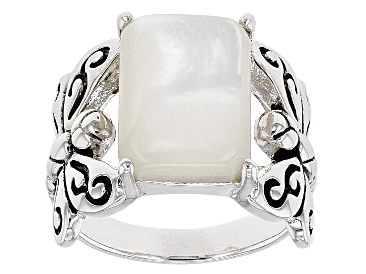 White Mother-of-Pearl Rhodium Over Silver Dragonfly Ring White Mother-of-Pearl Rhodium Over Silver Dragonfly Ring