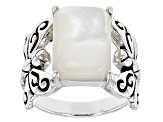 White Mother-of-Pearl Rhodium Over Silver Dragonfly Ring 14x10mm