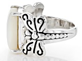 White Mother-of-Pearl Rhodium Over Silver Dragonfly Ring
